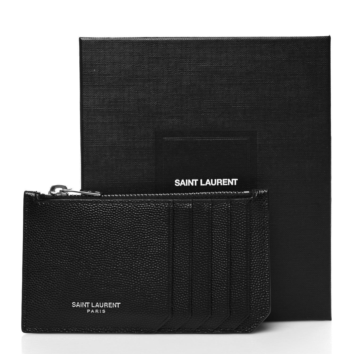 Saint Laurent Grained Calfskin 5 Fragments Zip Pouch Card Holder Black 11 of 11