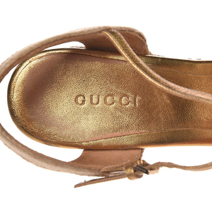 Gucci Nappa Silk Horsebit Espadrille Wedge Sandals 36 New Oro Rutenio 9 of 15