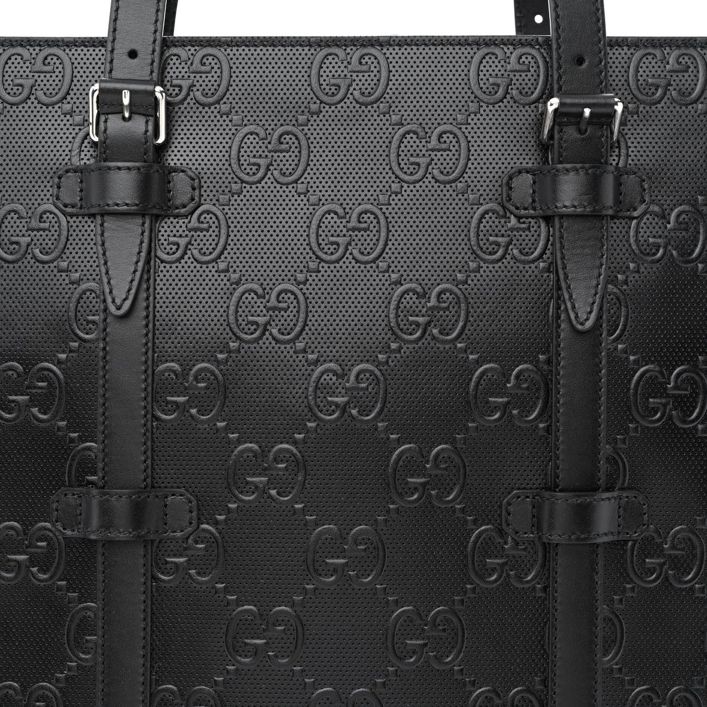 Calfskin GG Tennis Embossed Medium Tote Bag Black