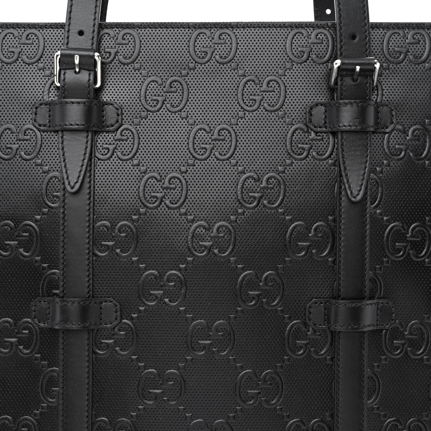 Gucci Calfskin GG Tennis Embossed Medium Tote Bag Black 8 of 11