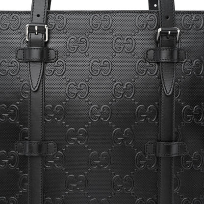 Gucci Calfskin GG Tennis Embossed Medium Tote Bag Black 8 of 11