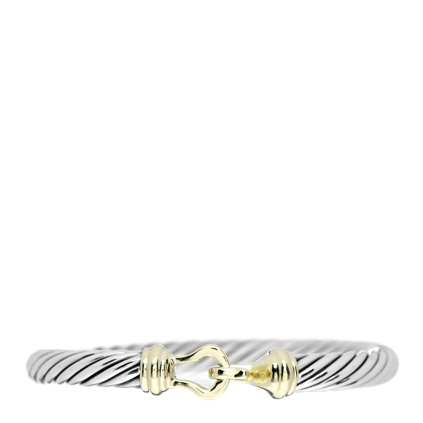 Sterling Silver 14K Yellow Gold 7mm Cable Classic Buckle Bracelet