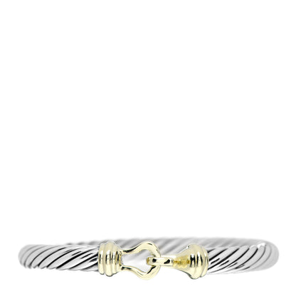 David Yurman Sterling Silver 14K Yellow Gold 7mm Cable Classic Buckle Bracelet 1 of 3