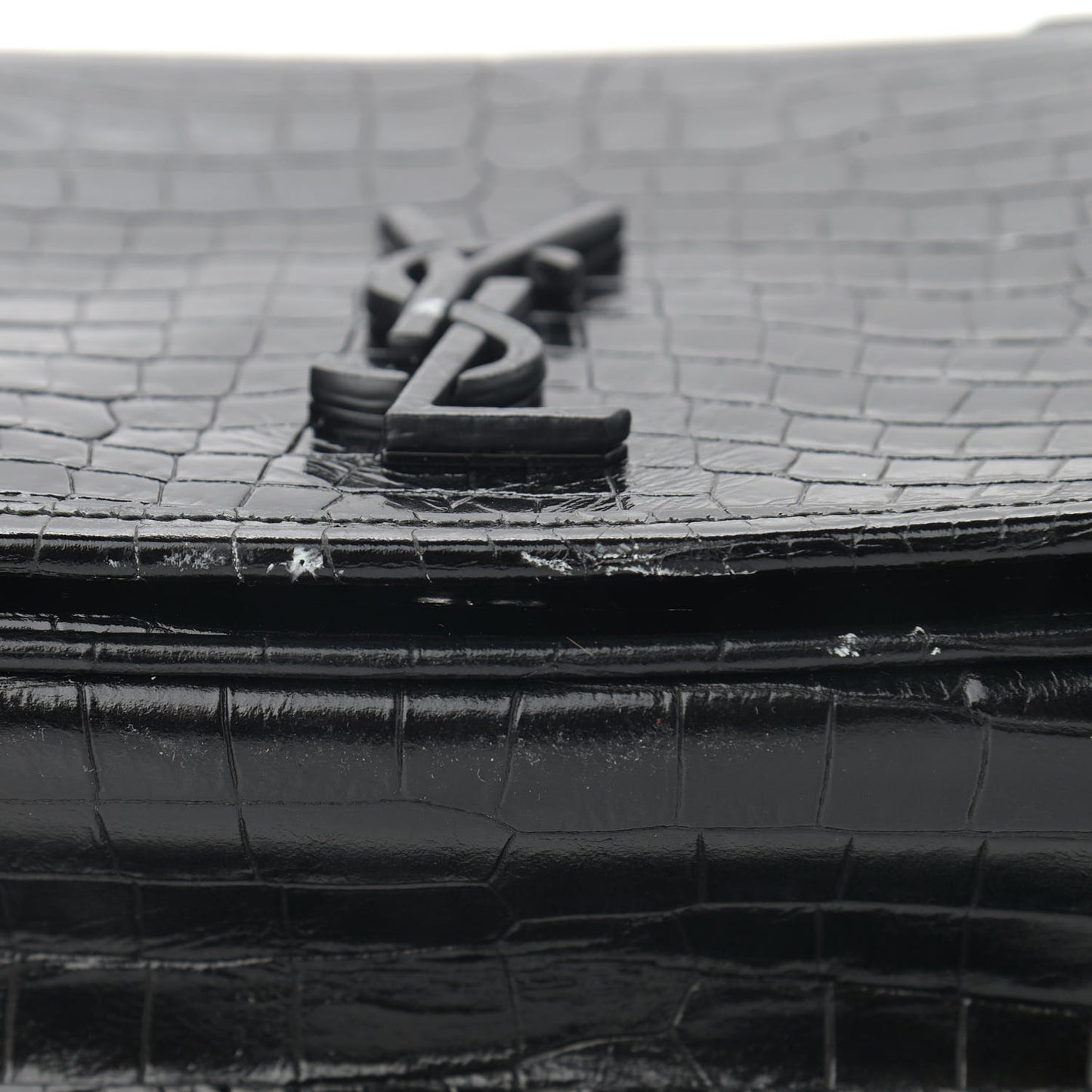 Crocodile Embossed Lambskin Matelasse Monogram Niki Chain Wallet Black