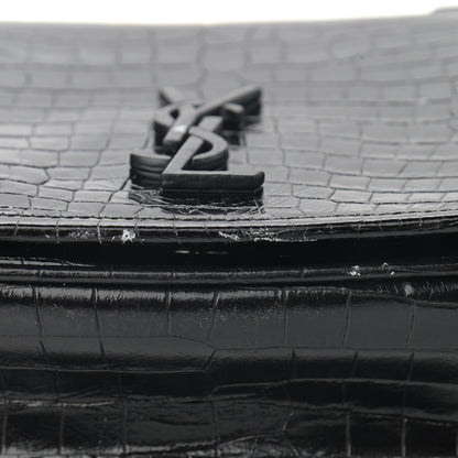 Saint Laurent Crocodile Embossed Lambskin Matelasse Monogram Niki Chain Wallet Black 11 of 14