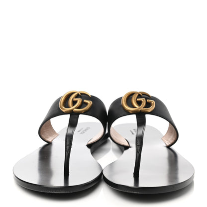 Gucci Calfskin GG Marmont Thong Sandals 38.5 Black 2 of 8