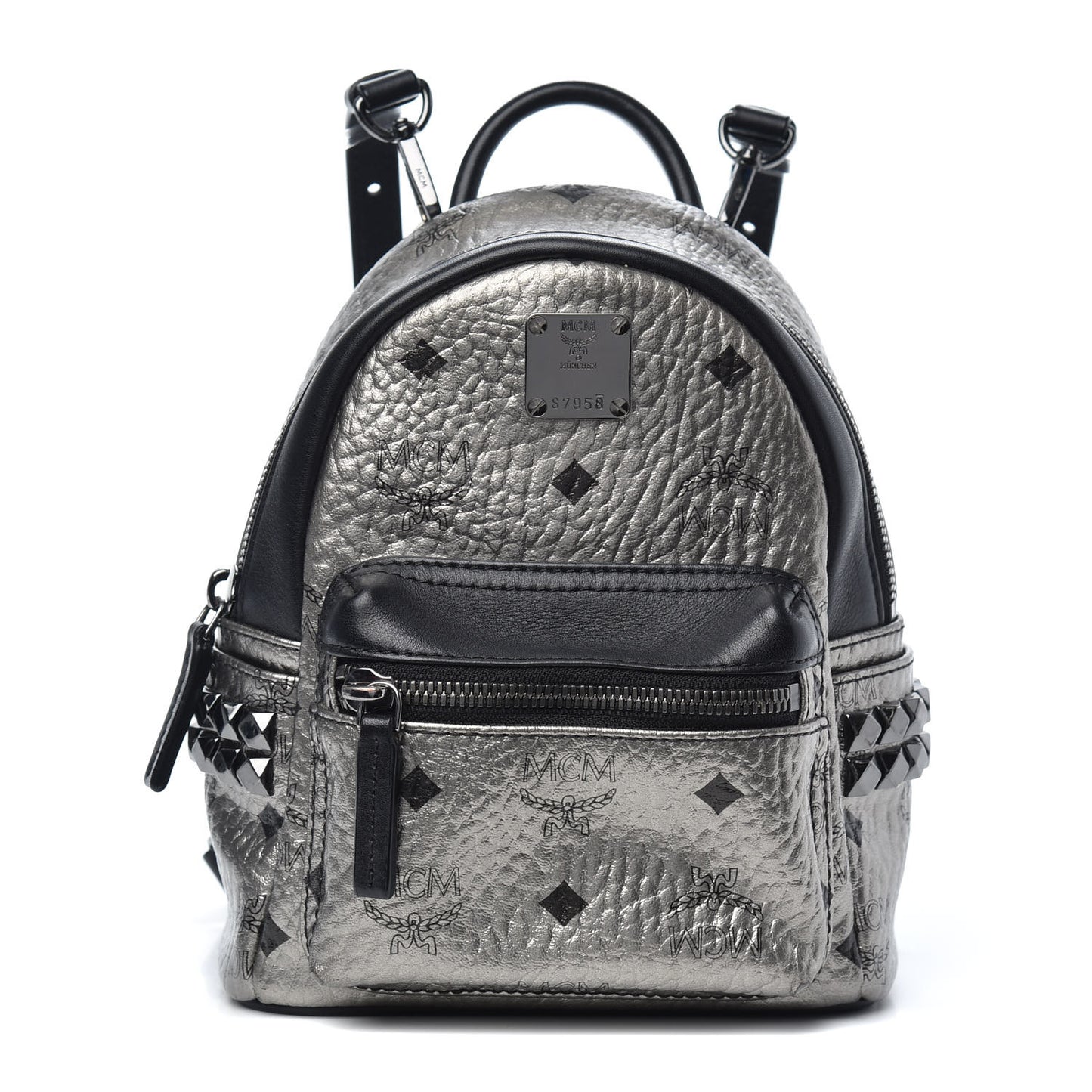 Metallic Visetos Side Stud X-Mini Stark Bebe Boo Backpack Silver Black