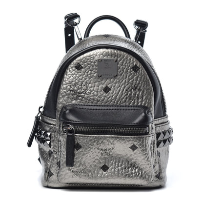 MCM Metallic Visetos Side Stud X-Mini Stark Bebe Boo Backpack Silver Black 1 of 8