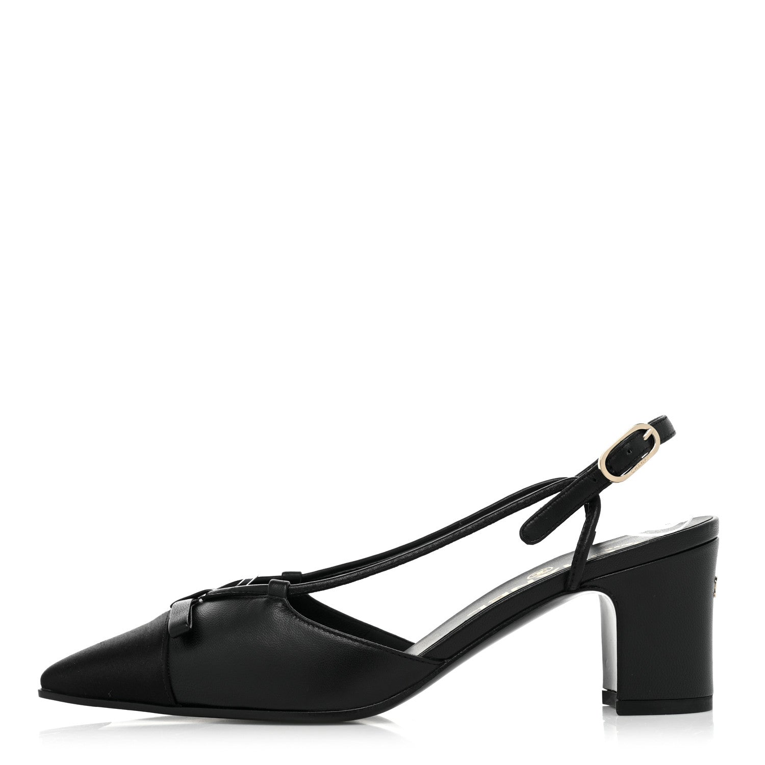 Chanel Lambskin Satin Slingback Cap Toe Bow Pumps 36 Black 1 of 10