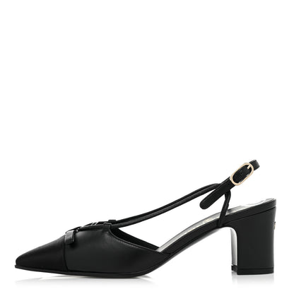 Chanel Lambskin Satin Slingback Cap Toe Bow Pumps 36 Black 1 of 10