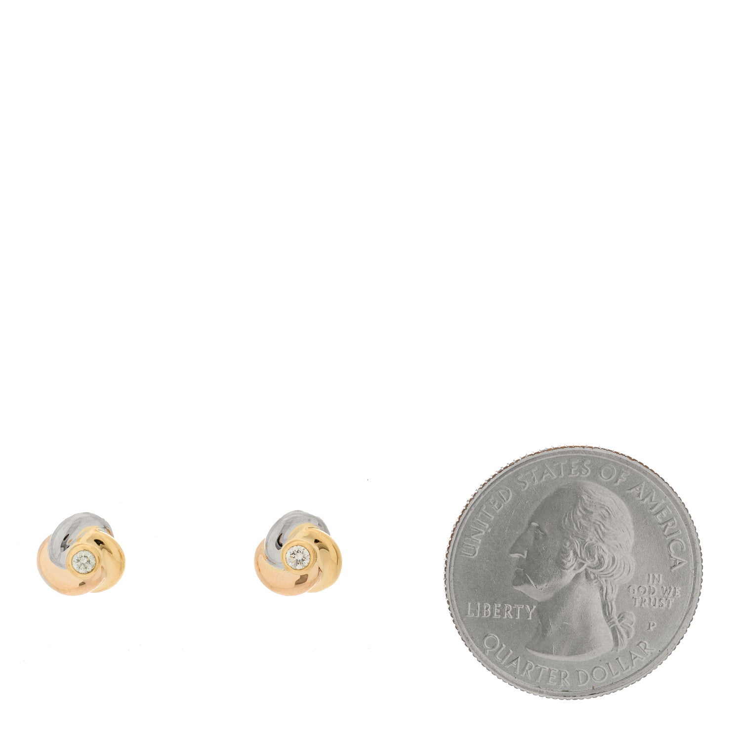 Cartier 18K Pink Yellow White Gold Diamond Trinity Stud Earrings 2 of 4