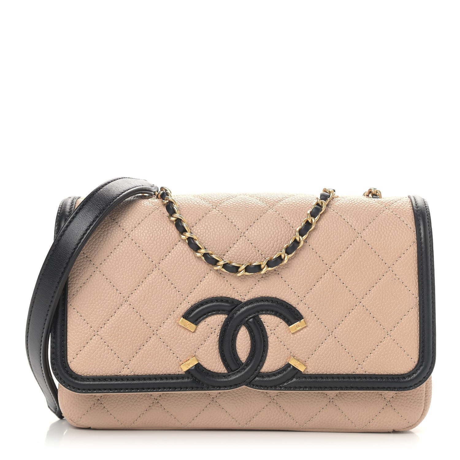 Chanel Caviar Quilted Small CC Filigree Flap Beige Black 1 of 10