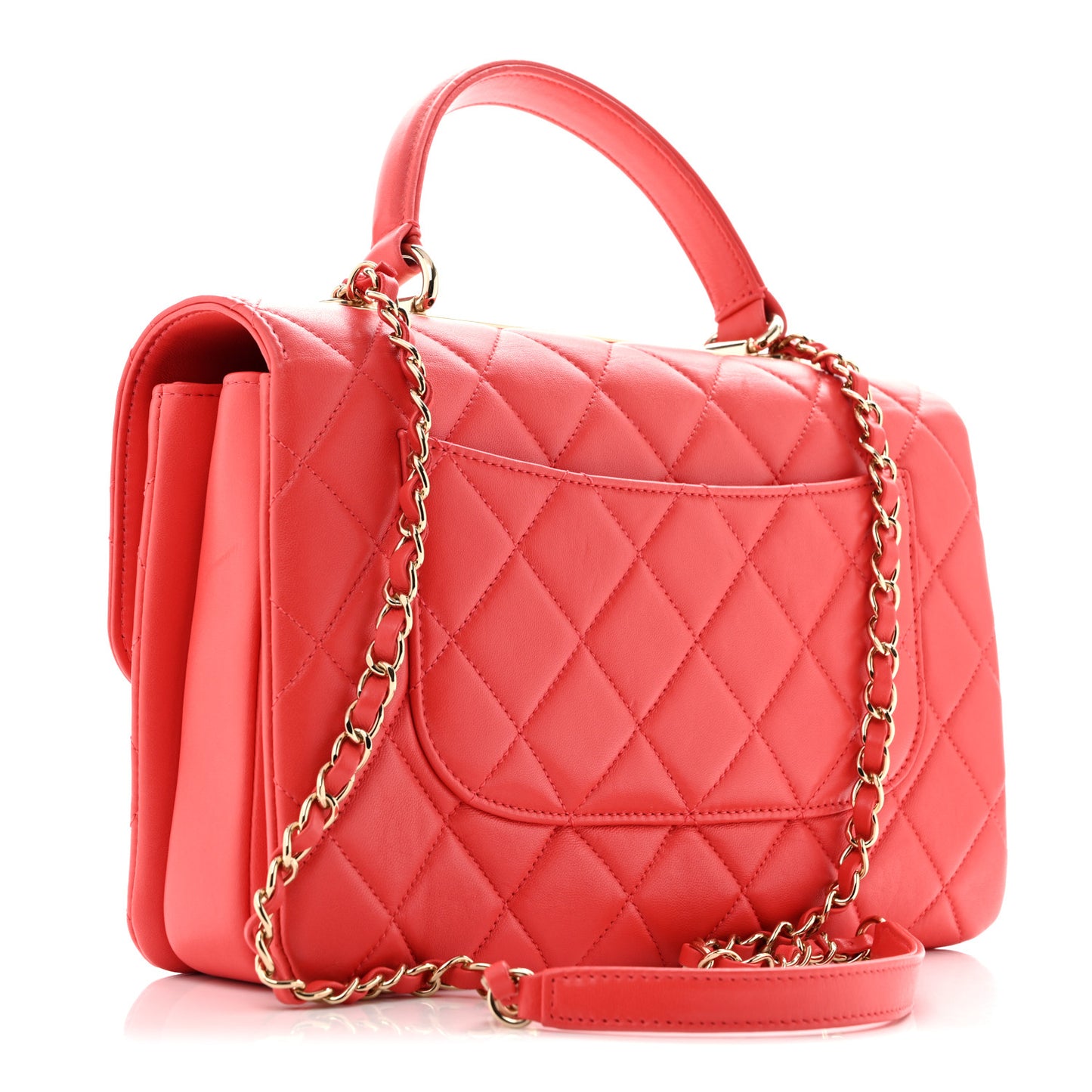 Lambskin Quilted Medium Trendy CC Flap Dual Handle Bag Coral