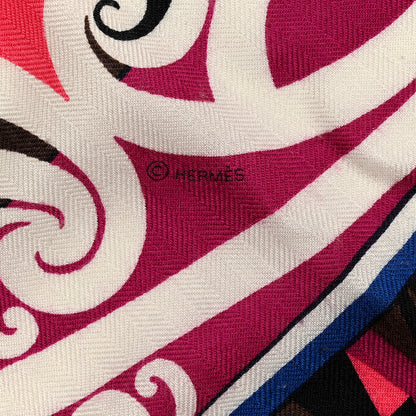 Hermes Cashmere Silk Kawa Ora Shawl 140 Fuchsia Marron Jaune 6 of 6