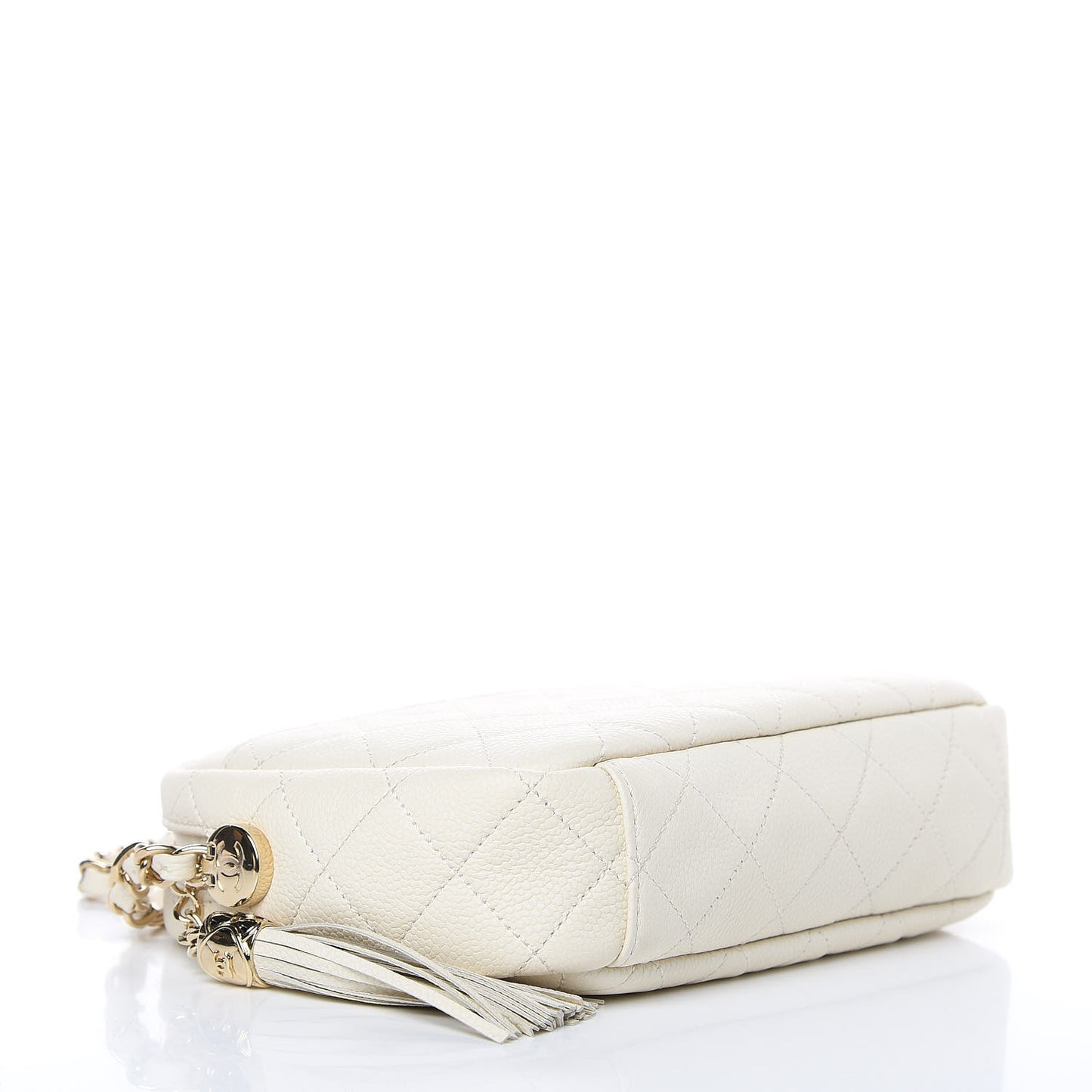 Caviar Flat Quilted Small Coco Tassel Camera Case White