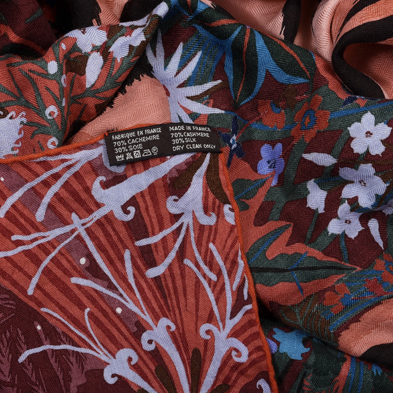 Hermes Cashmere Silk Tyger Tyger Shawl 140 Bordeaux Bleu Corail 2 of 4