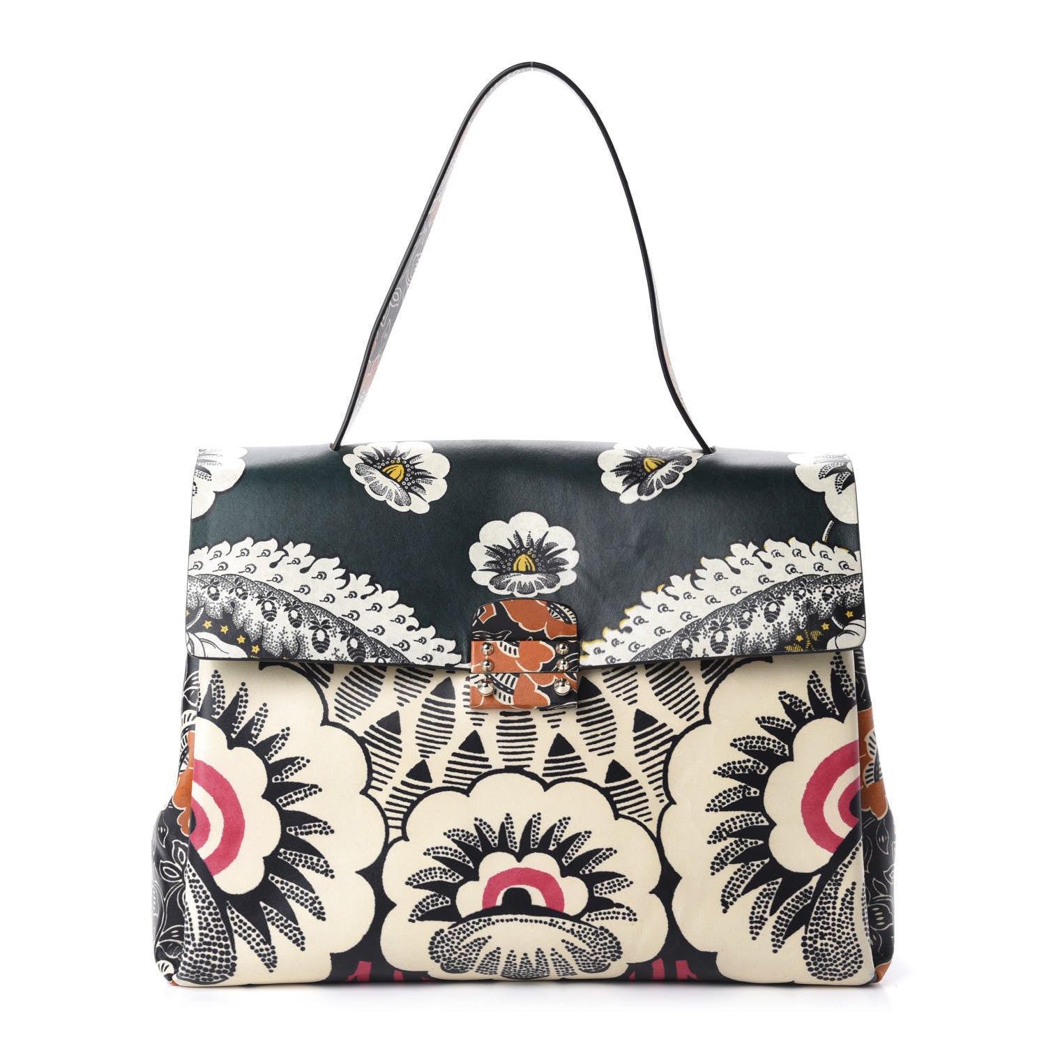 Valentino Garavani Calfskin Floral Print Mime Single Handle Bag Green 1 of 12