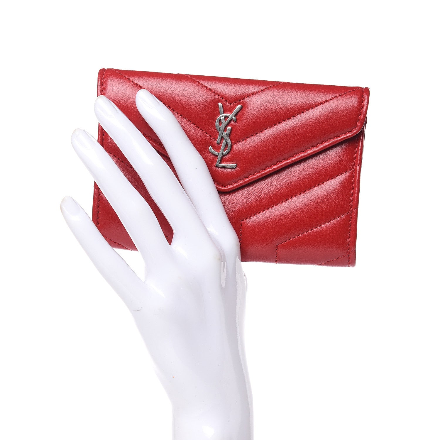 Saint Laurent Calfskin Y Quilted Monogram Small Loulou Envelope Wallet Rouge Eros 2 of 8