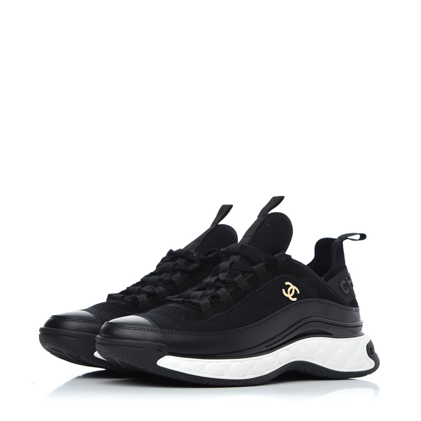 Velvet Calfskin Mixed Fibers CC Sneakers 39.5 Black