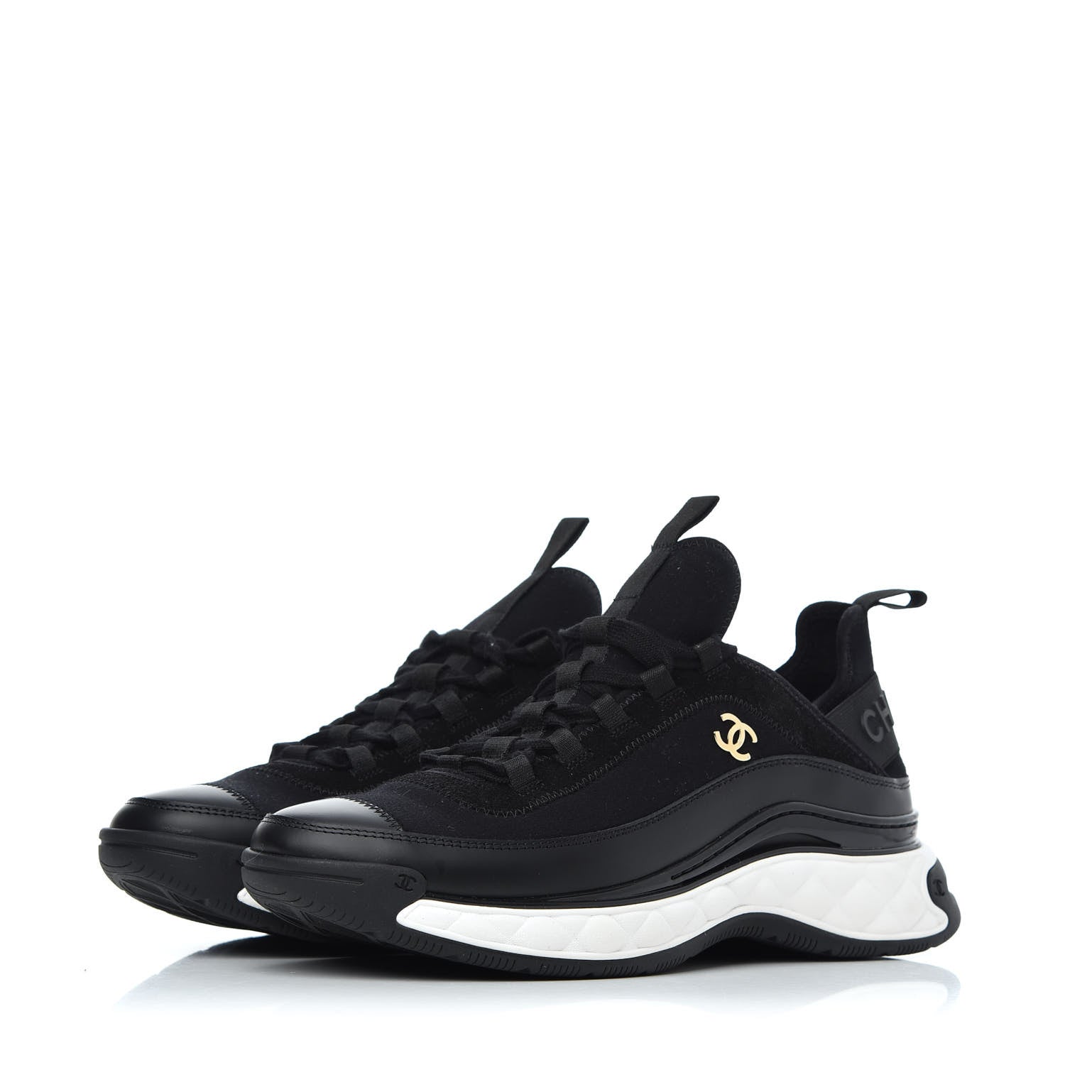 Chanel Velvet Calfskin Mixed Fibers CC Sneakers 39.5 Black 3 of 10