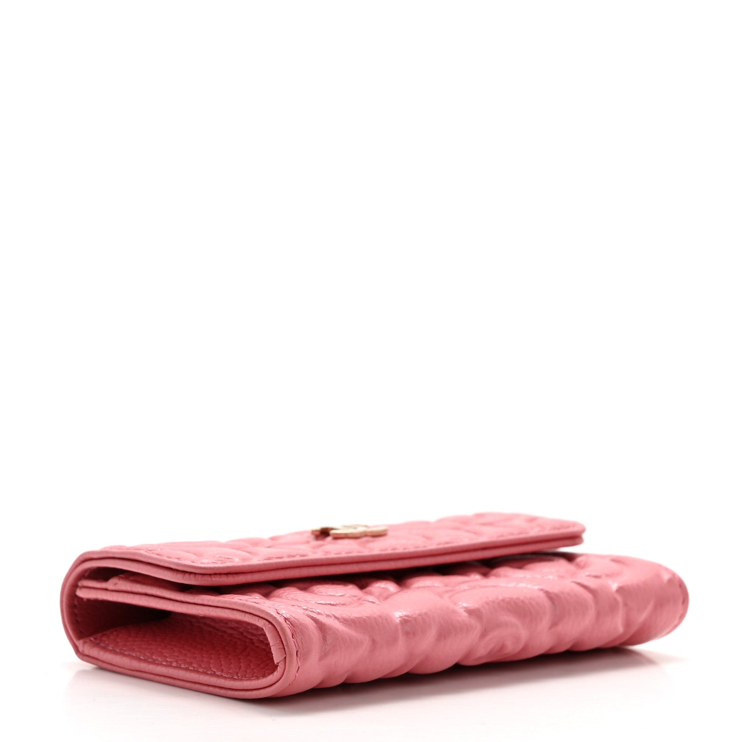 Caviar Camellia Embossed Card Holder Wallet Pink