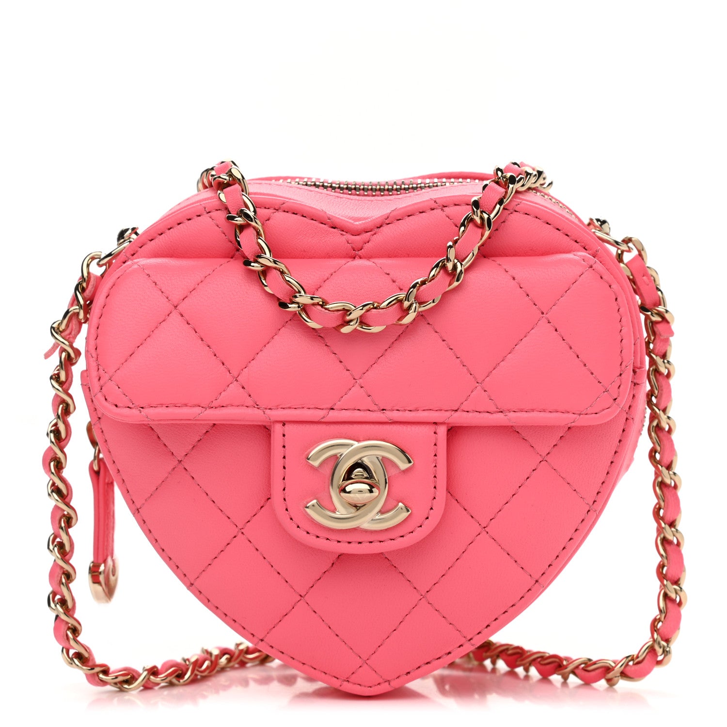 Chanel Lambskin Quilted CC In Love Heart Clutch With Chain Pink 1 of 11