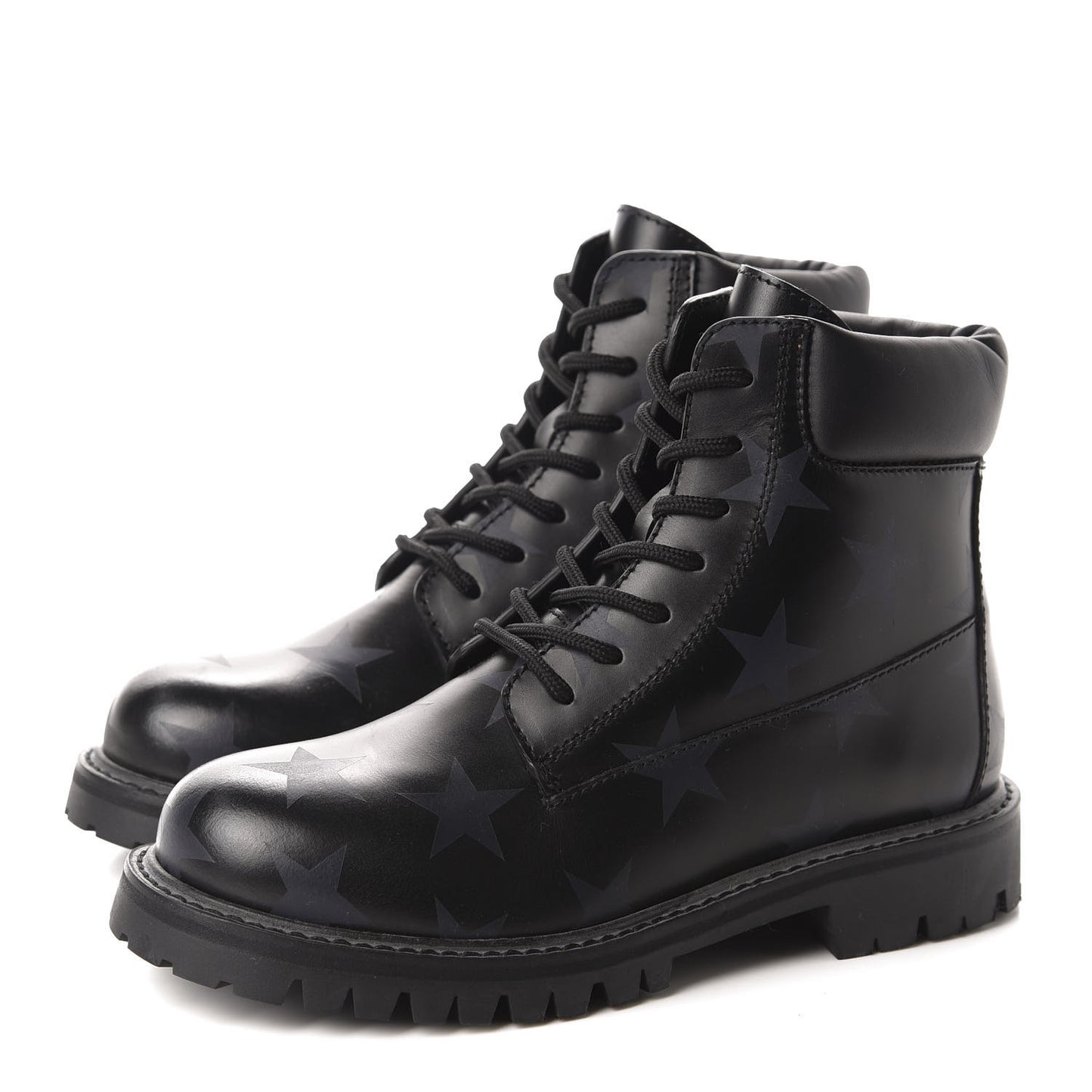 Calfskin Womens Donna Star Print Combat Boots 35.5 Black