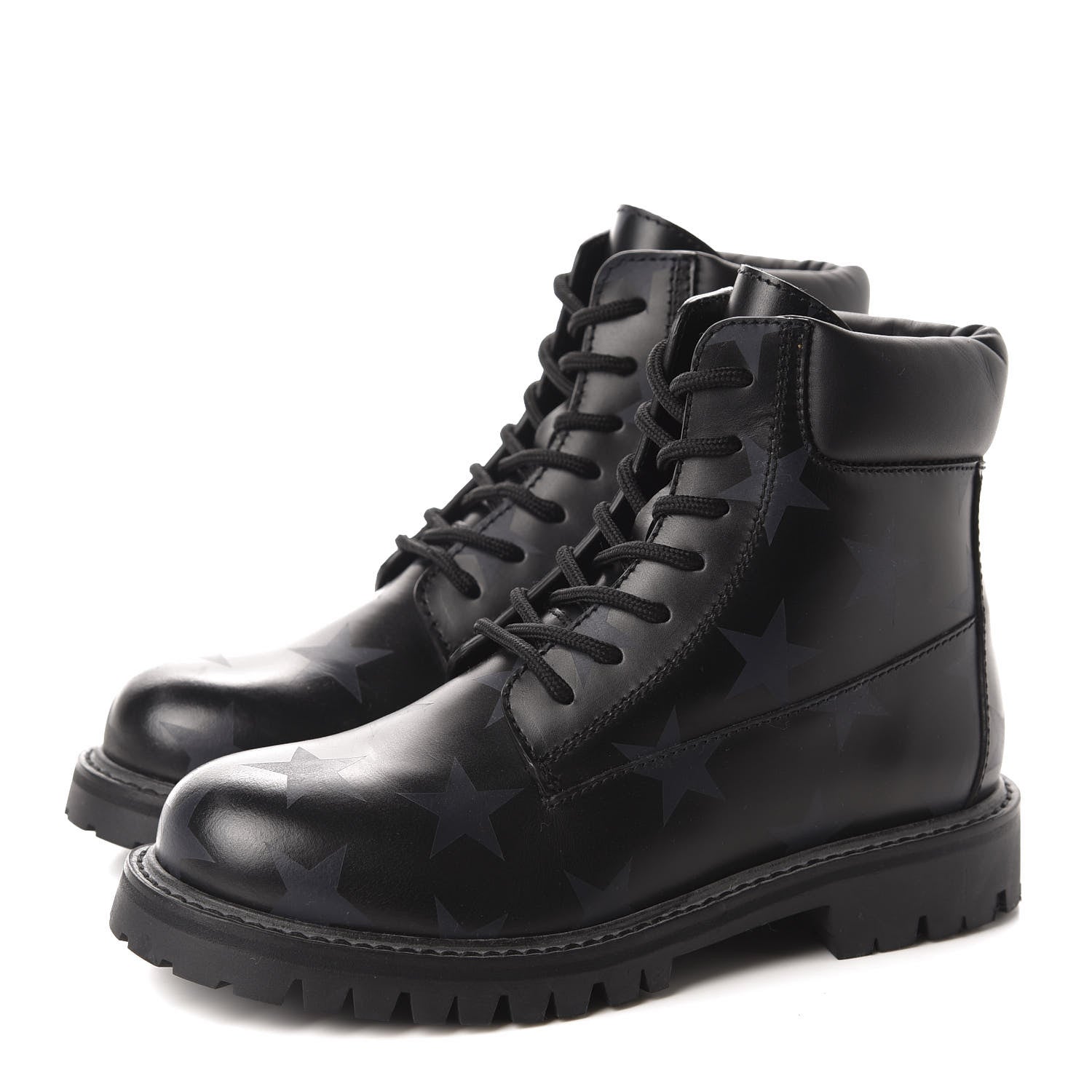 Valentino Garavani Calfskin Womens Donna Star Print Combat Boots 35.5 Black 3 of 9