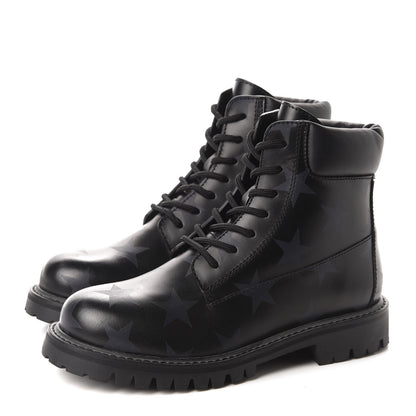 Valentino Garavani Calfskin Womens Donna Star Print Combat Boots 35.5 Black 3 of 9