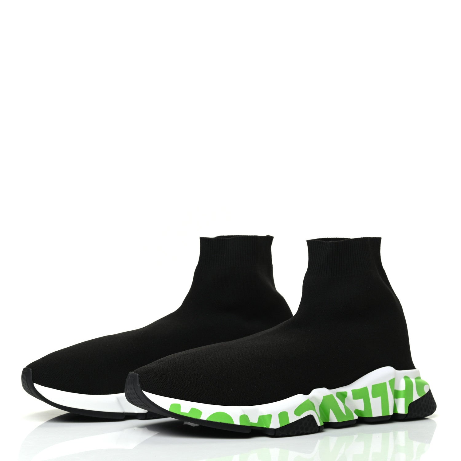 Balenciaga Neoprene Knit Mens Speed Graffiti Sneakers 42 Black White Fluo Green 3 of 7