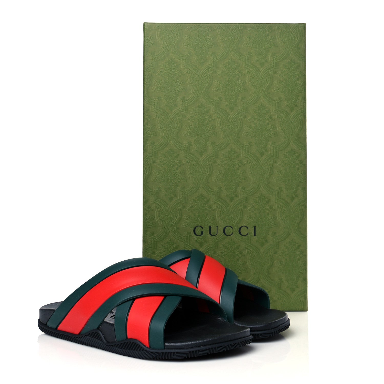 Gucci Rubber Web Womens Criss Cross Slide Sandals 38 Green Red 9 of 9