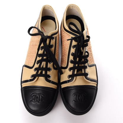 Chanel Straw Calfskin Lace Up Sneakers 41 Beige Black 5 of 11