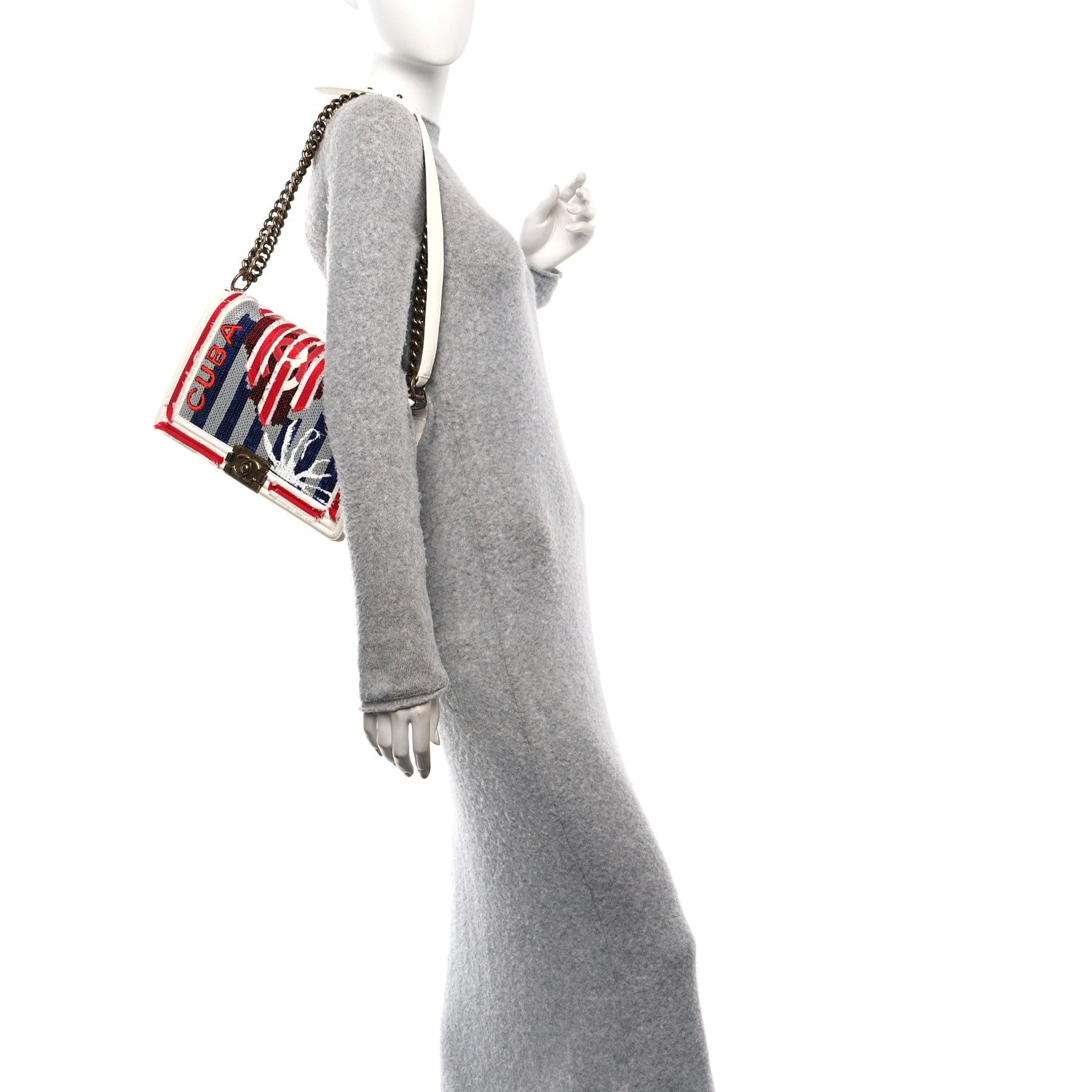 Chanel Sequin Canvas New Medium Cuba Boy Flap White Blue Red 2 of 10