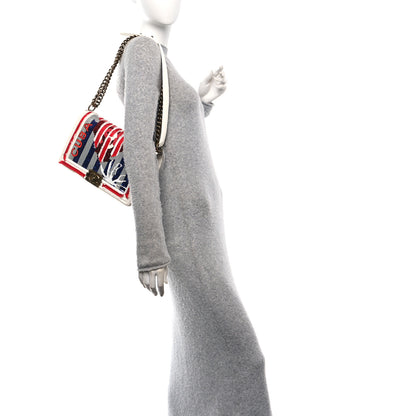 Chanel Sequin Canvas New Medium Cuba Boy Flap White Blue Red 2 of 10