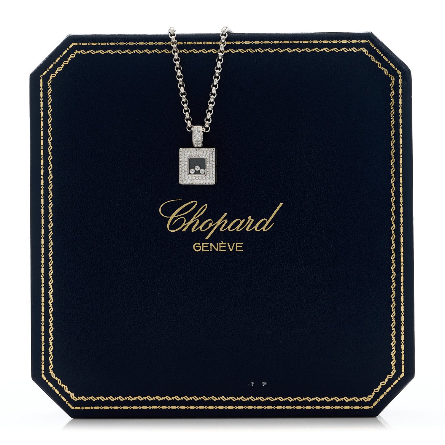 Chopard 18K White Gold Happy Diamonds Pave Square Pendant Necklace 6 of 6