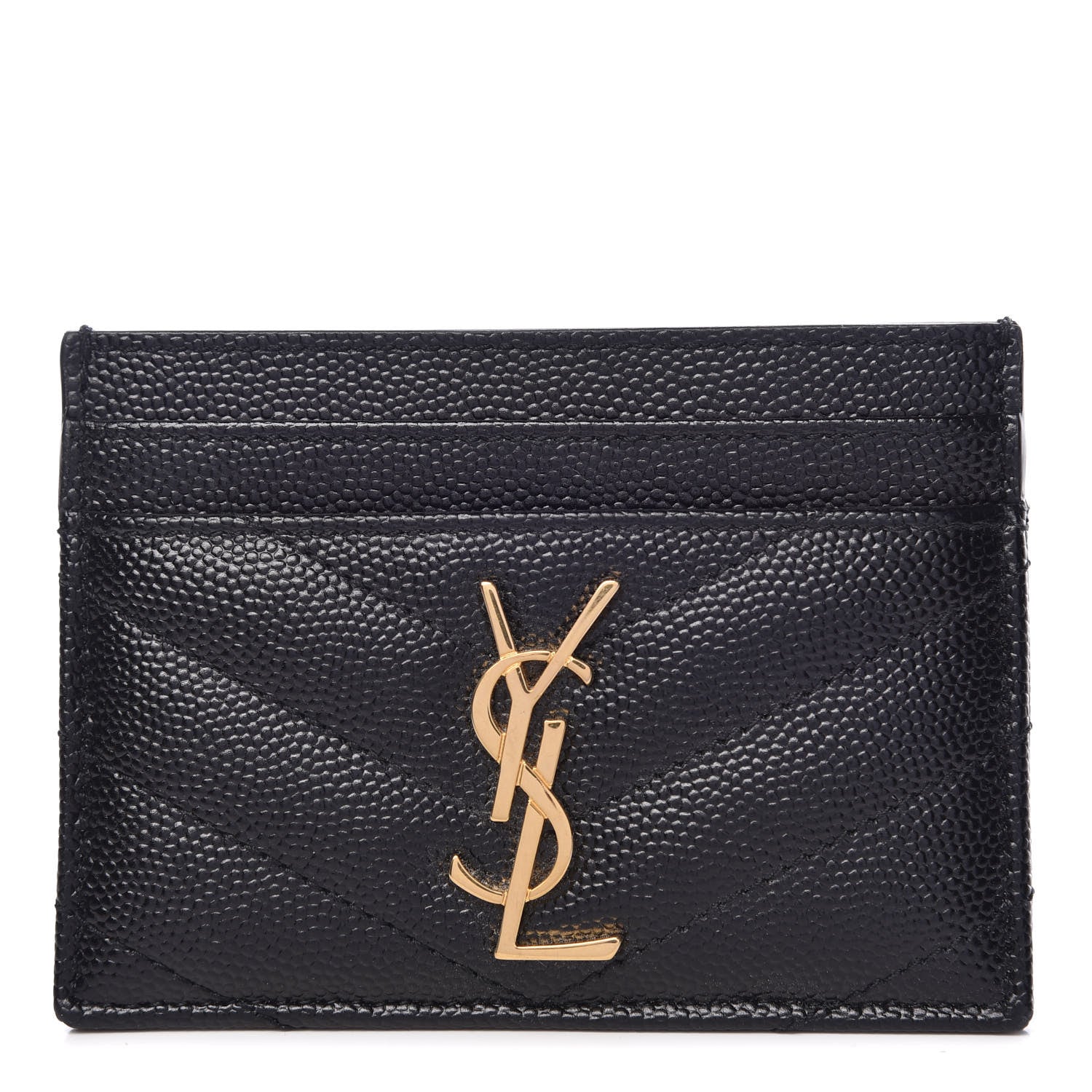 Saint Laurent Grain De Poudre Matelasse Chevron Monogram Credit Card Case Black 1 of 7