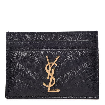 Saint Laurent Grain De Poudre Matelasse Chevron Monogram Credit Card Case Black 1 of 7