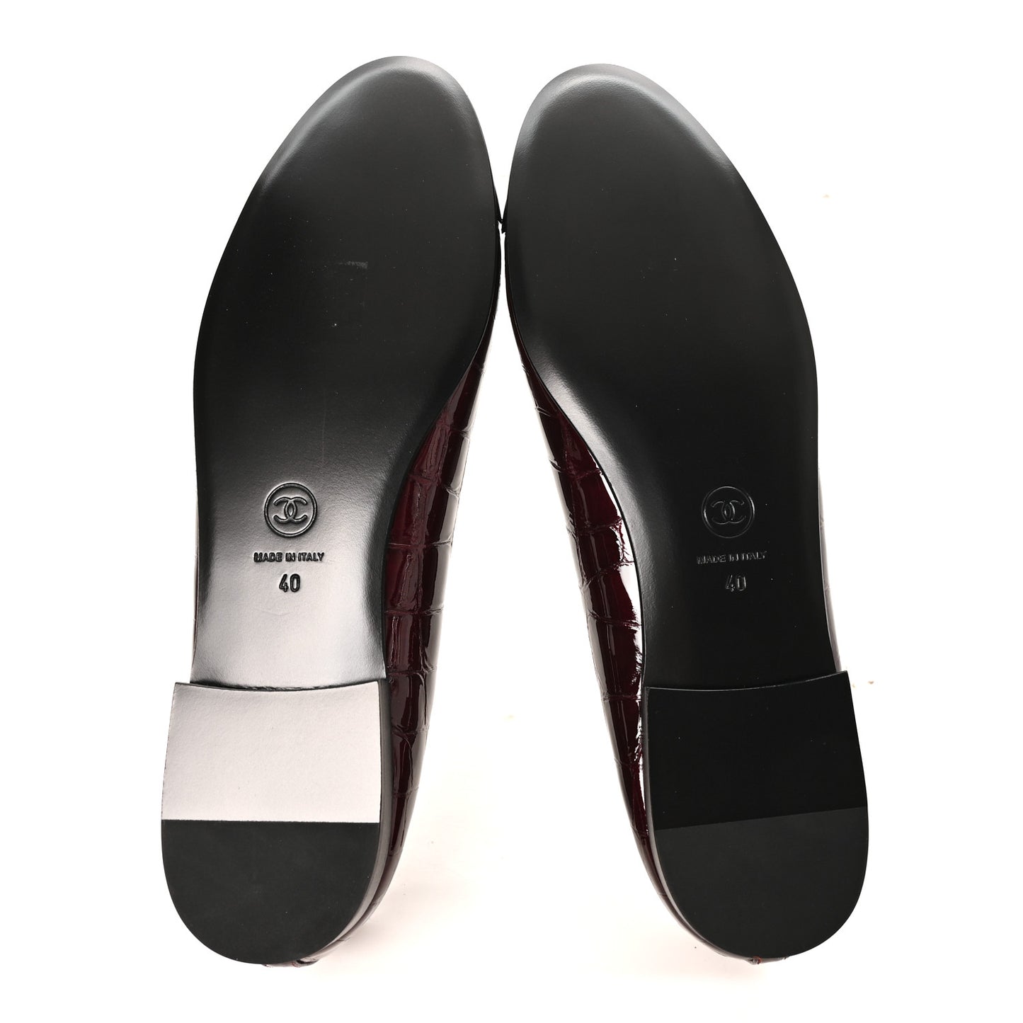 Crocodile Embossed Patent CC Cap Toe Ballerina Flats 40 Burgundy