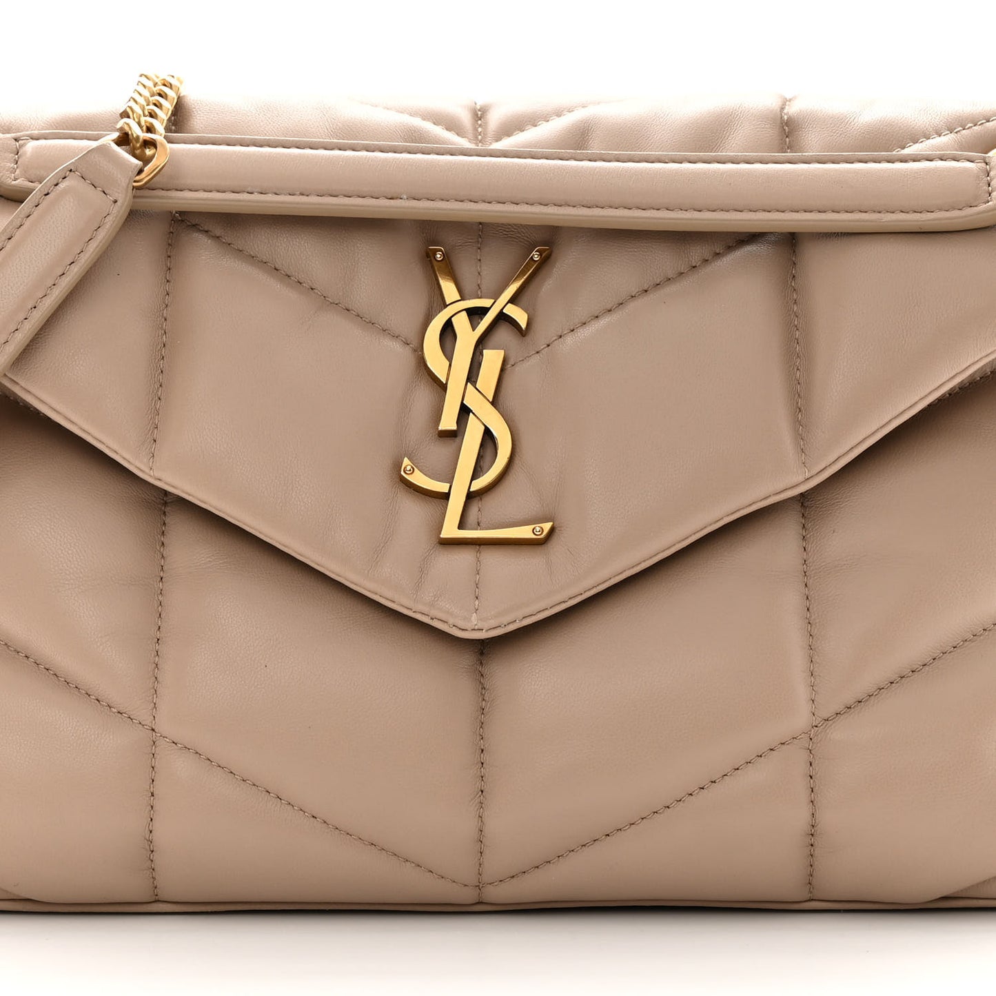 Lambskin Quilted Small Loulou Puffer Monogram Chain Satchel Dark Beige