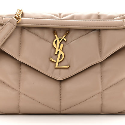 Saint Laurent Lambskin Quilted Small Loulou Puffer Monogram Chain Satchel Dark Beige 8 of 13