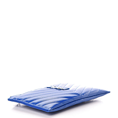 Saint Laurent Grain De Poudre Chevron Monogram Bill Pouch Neon Blue 4 of 7
