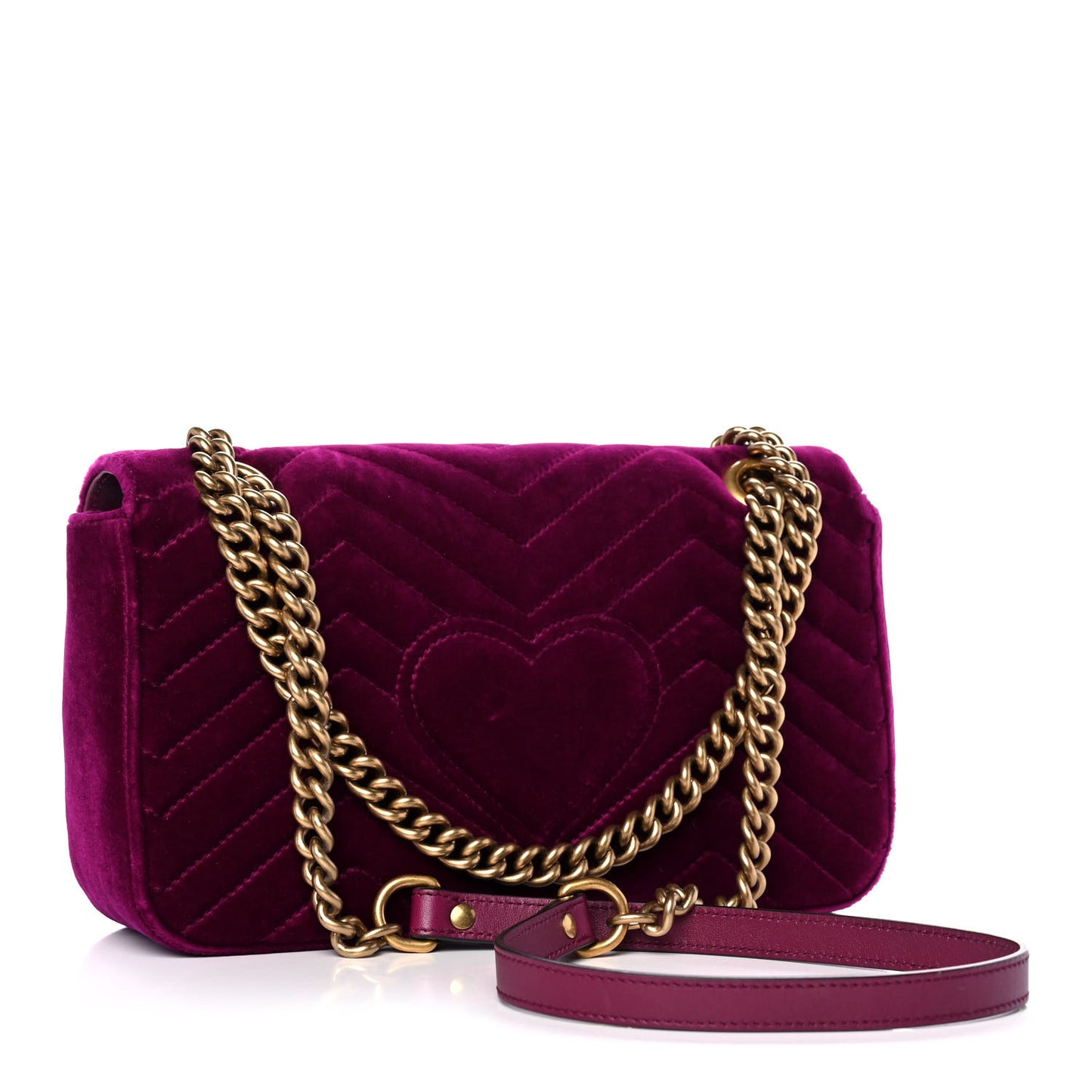 Velvet Matelasse Small GG Marmont Shoulder Bag Fuchsia Violet Cyclamen