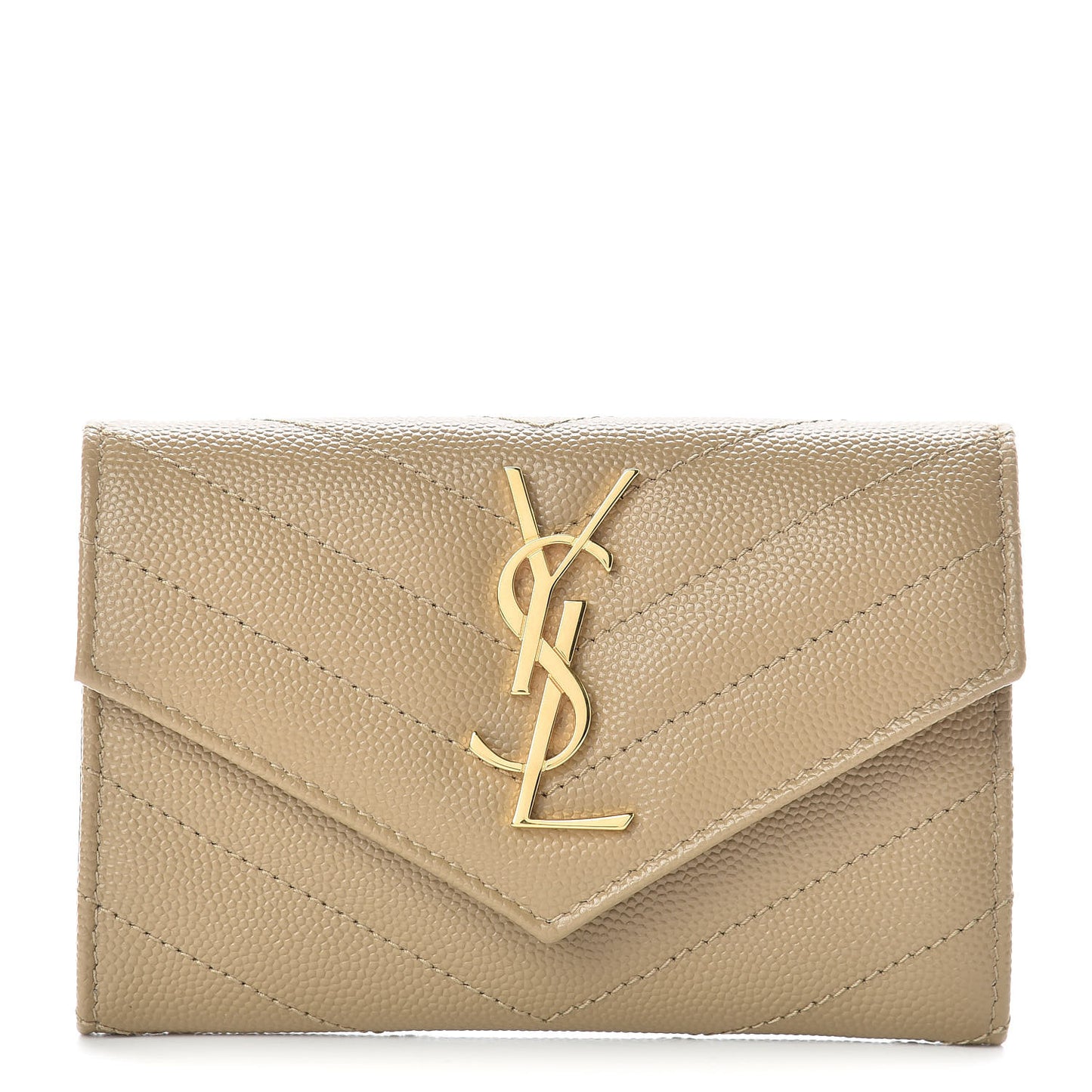 Grain De Poudre Matelasse Chevron Small Monogram Envelope Wallet Darke Beige