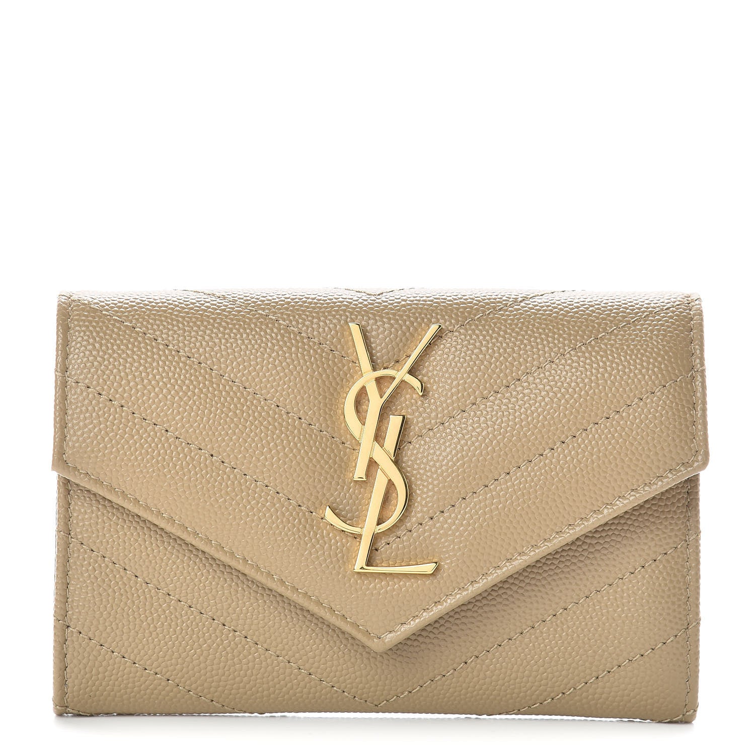 Saint Laurent Grain De Poudre Matelasse Chevron Small Monogram Envelope Wallet Darke Beige 1 of 8