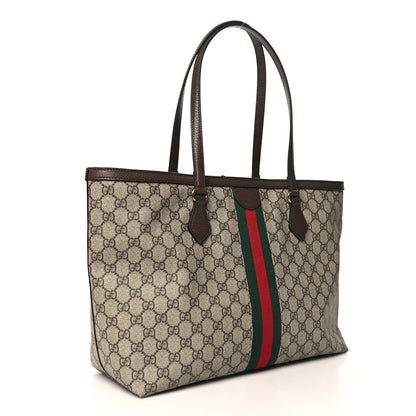 Gucci GG Supreme Monogram Textured Calfskin Web Medium Ophidia Shopping Tote Beige Ebony New Acero 4 of 11