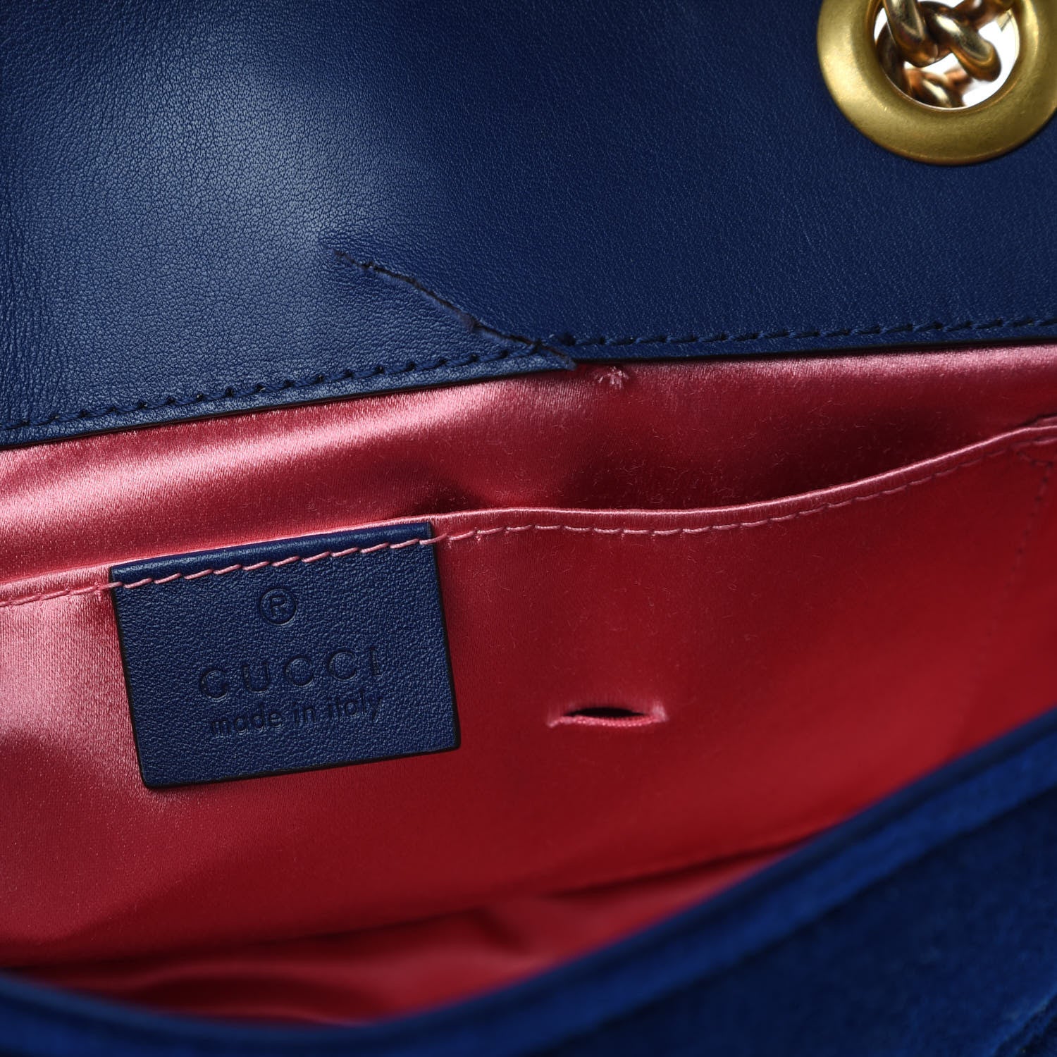 Gucci Velvet Matelasse Embroidered Mini GG Marmont Shoulder Bag Cobalt Blue 9 of 13