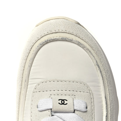 Chanel Suede Calfskin Fabric CC Sneakers 36 White 8 of 10