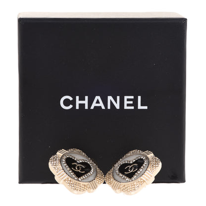Chanel Resin Crystal Quilted CC Heart Earrings Gold Black 5 of 5