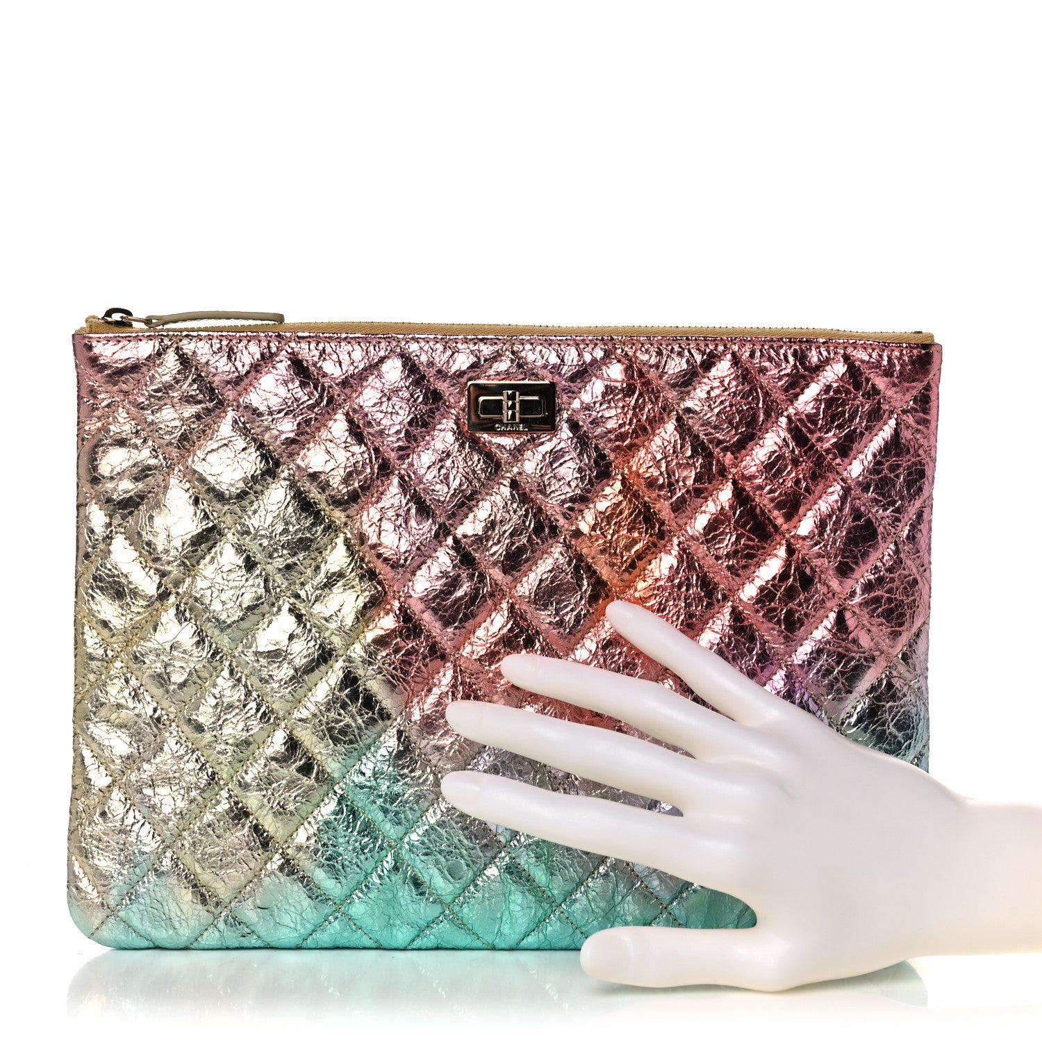 Chanel Metallic Goatskin Quilted Medium 2.55 Reissue Cosmetic Case Multicolor 2 of 12