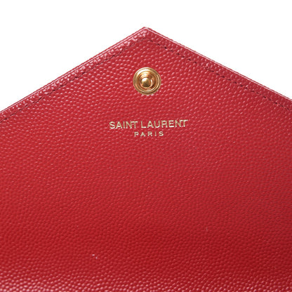 Saint Laurent Grain De Poudre Matelasse Chevron Monogram Envelope Chain Wallet New Red 6 of 8
